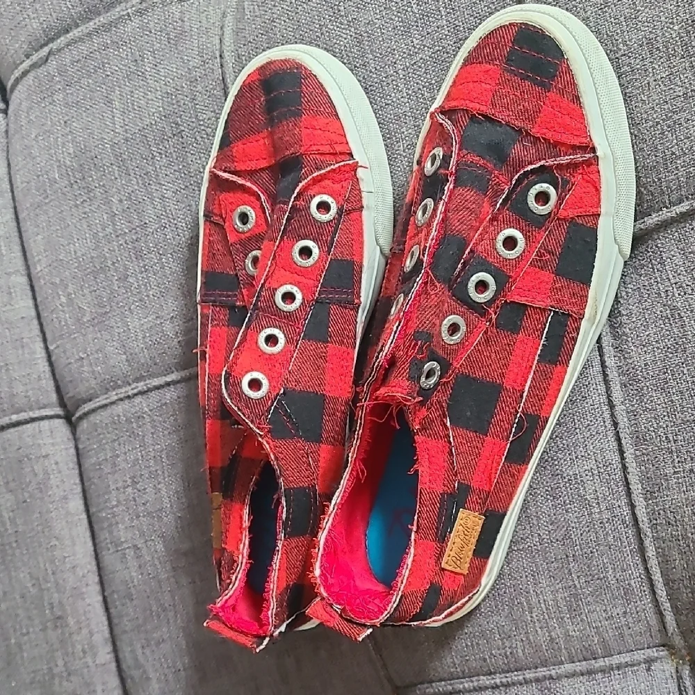 Blowfish Red and Black Plaid‎ Slip-On Shoes